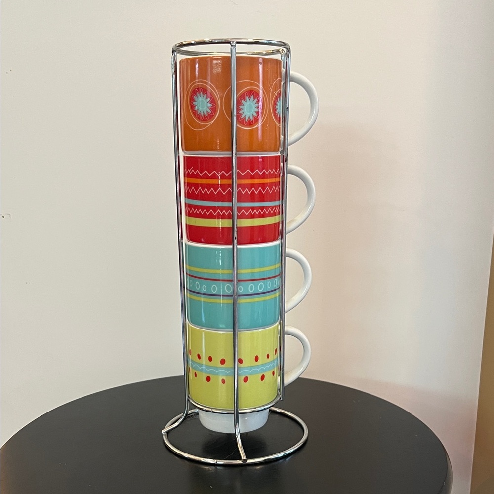 Colorful Stacking Caribou Coffee Mug Set of 4 with Stand